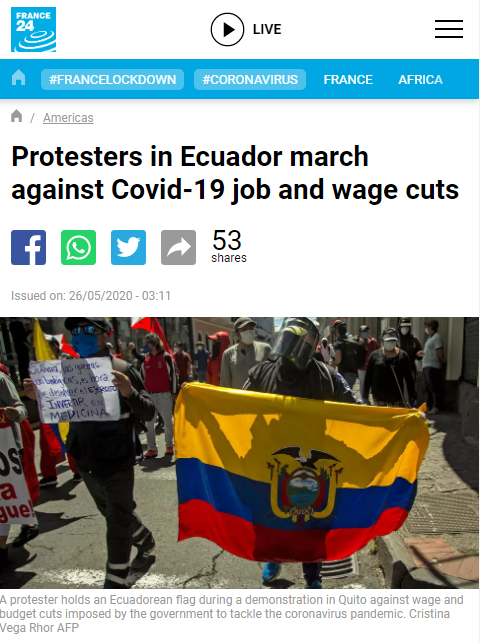 Protesters in Ecuador march against Covid-19 job and wage cuts