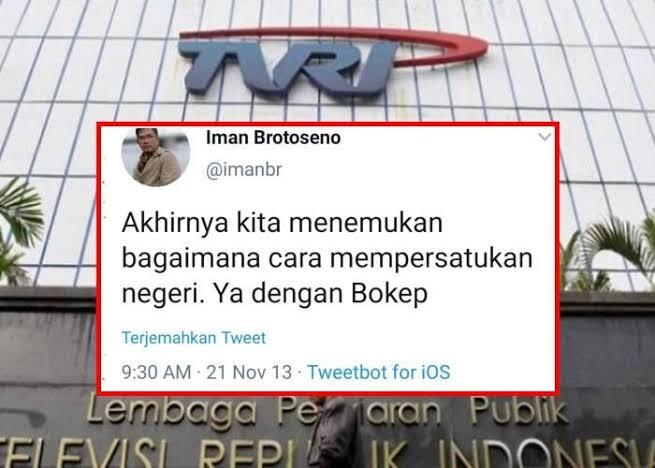 TVRI, Televisi Pemersatu Bangsa Cuitan Lama Iman Brotoseno Tentang Bokep Menggema