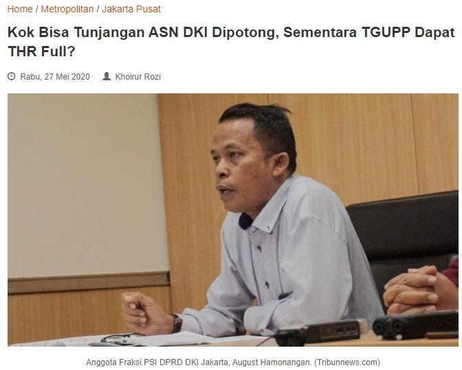 Kok Bisa Tunjangan ASN DKI Dipotong, Sementara TGUPP Dapat THR Full?