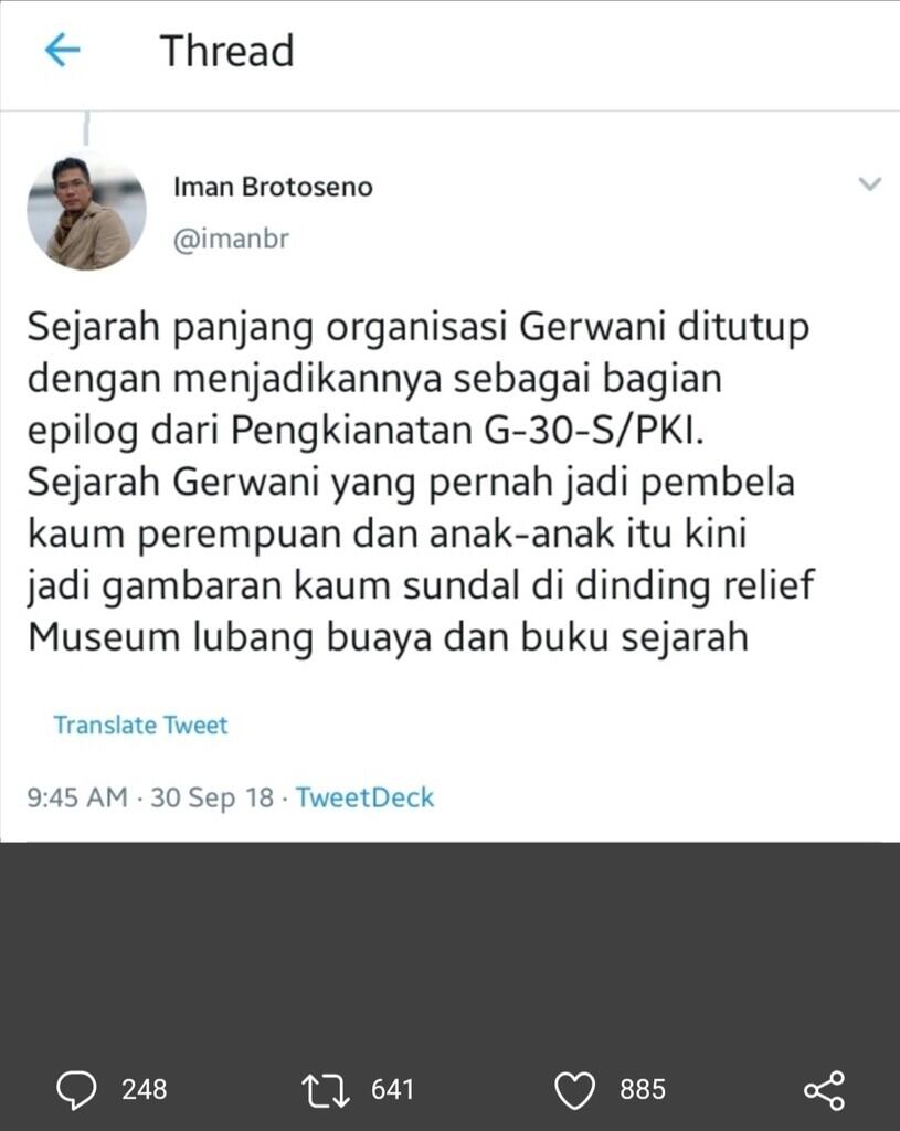 Dirut TVRI Iman Brotoseno Jawab Sindiran Roy Suryo soal Gerwani PKI