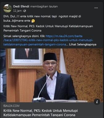 Sentil PKS, Netizen: Ente Kritik New Normal tapi Ngotot Masjid Dibuka, Bijimane?