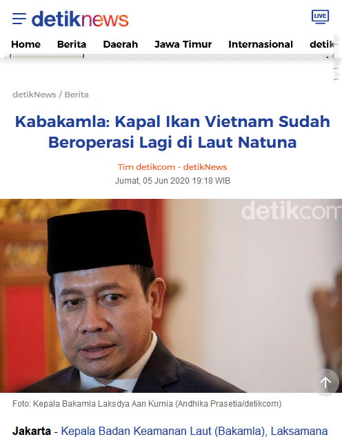 Kabakamla: Kapal Ikan Vietnam Sudah Beroperasi Lagi di Laut Natuna