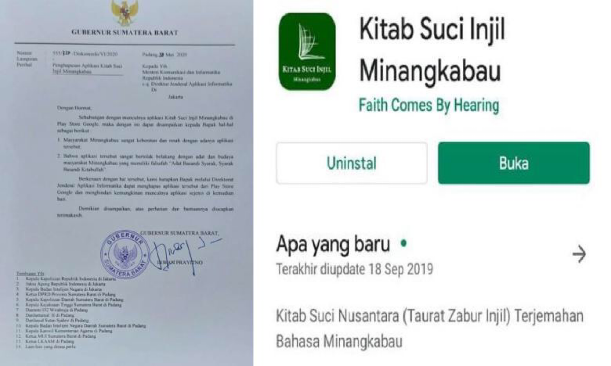 Kominfo Sumbar: Aplikasi Injil Bahasa Minang Sudah Dihapus