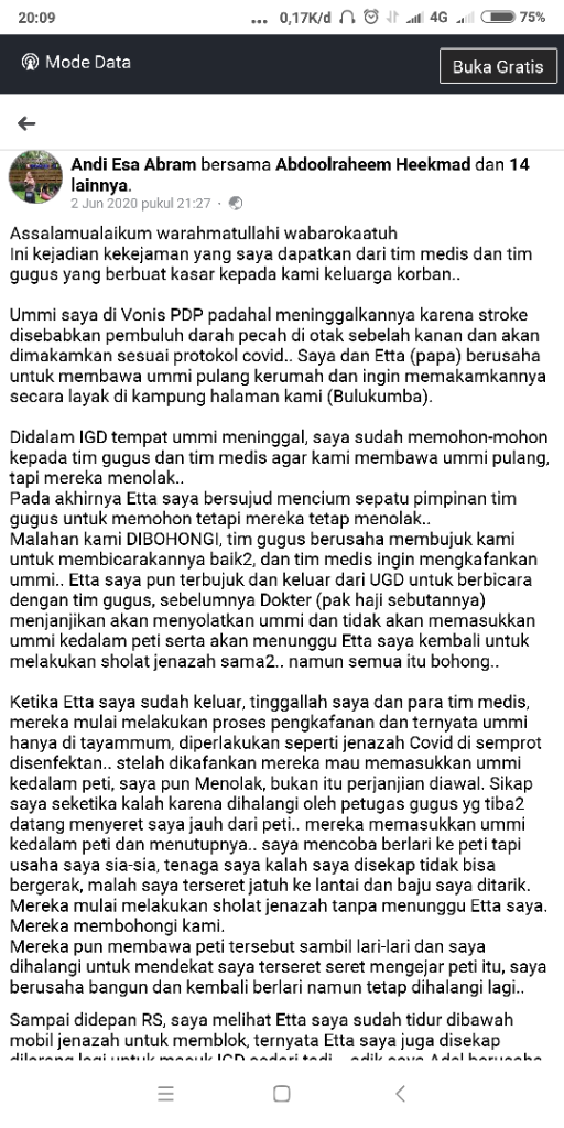 Sisi Lain Dunia Medis, Jenazah Negatif Covid19 Diperlakukan Protokol Covid19