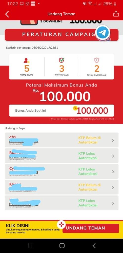 JOIN & AJAK 3 TEMAN = LANGSUNG DAPAT 100RIBU