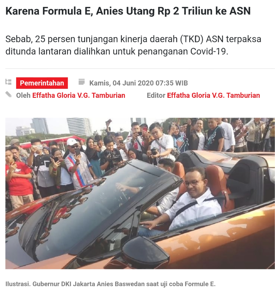 Komisi A Minta Anies Buka Kontrak Ajang Formula E Secara Transparan ke Publik