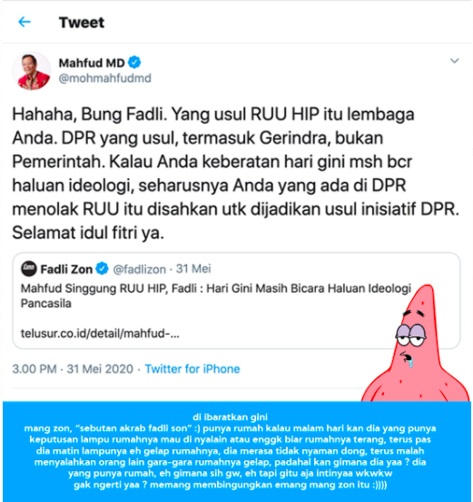 Terkait RUU Haluan Ideologi Pancasila , Mahfduz MD Tertawai Fadli Zon melalui Twitter