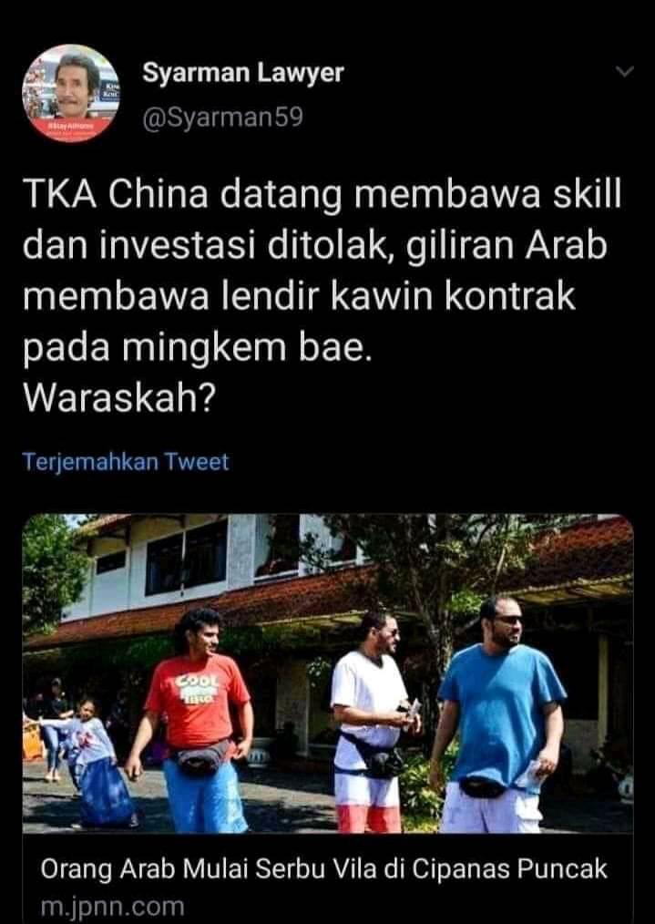 TKA China Bawa Skill Ditolak, Arab Bawa Lendir di Puncak pada Mingkem, Waraskah?