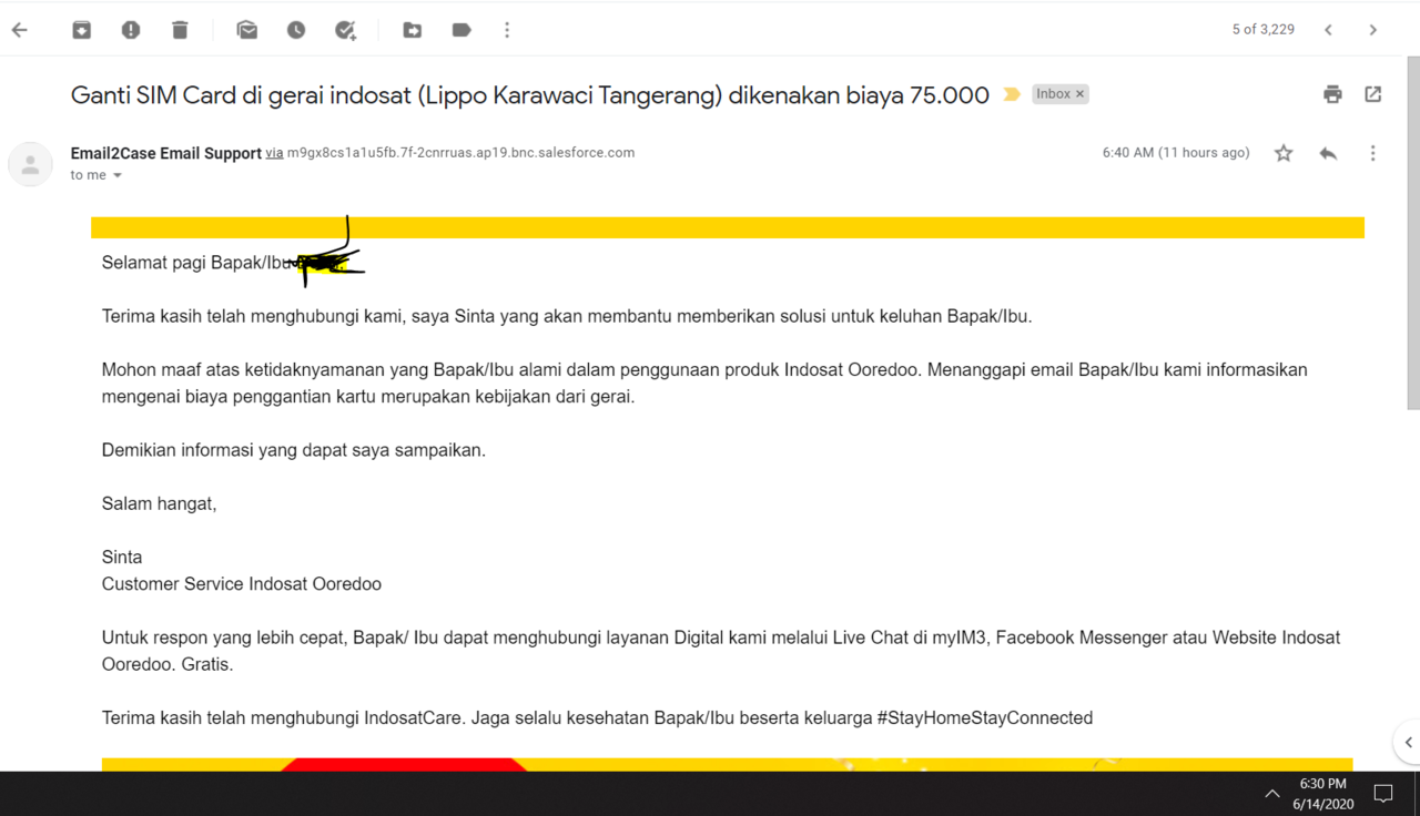 Ganti SIM Card di gerai indosat (Lippo Karawaci Tangerang) dikenakan biaya 75.000