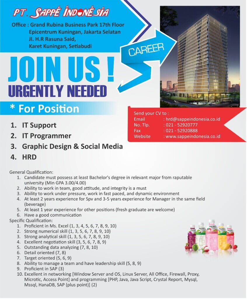 &#91;LOKER JAKARTA &#93; SAPPEE INDONESIA