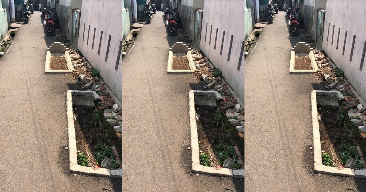 Bikin Merinding Kalau Lewat , Viral Kuburan di Tengah Jalan di Deket Rumah Artis Ini