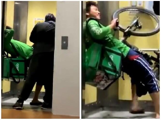 Viral Driver Ojol Kejebak di Lift Bareng Sepedanya, Mau Ngakak Tapi Gak Tega!