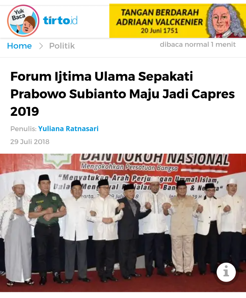 Soal Survei Kinerja Prabowo Paling Memuaskan, PA 212: Bagi Kita PS Sudah Finis