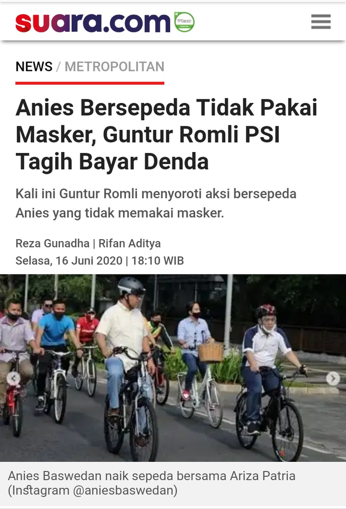 Walkot Semarang Sebut 2 Warganya Meninggal karena Kenakan Masker Saat Bersepeda