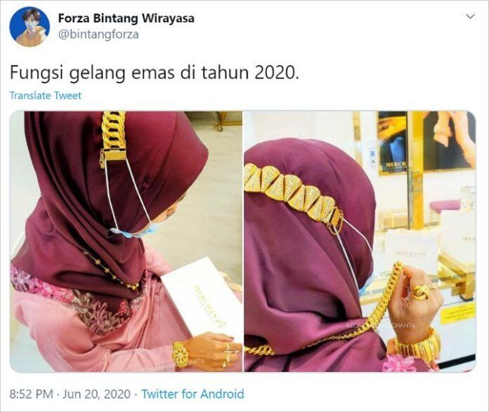 Wanita Ini Pakai Masker Cantolannya Emas, Netizen: Orang Kaya Beda