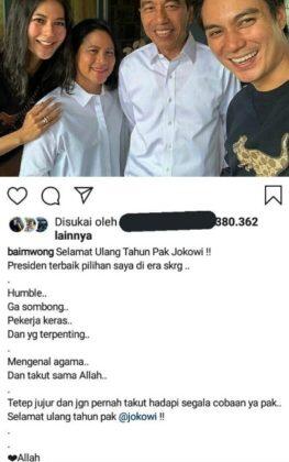 Dibully Gara-gara Tulis ‘Jokowi Presiden Terbaik’, Baim Wong Langsung Ganti Caption