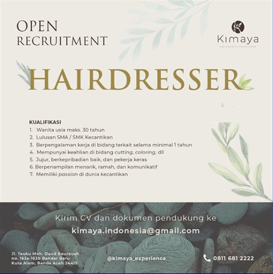 Info Loker Medan Juni 2020 Terbaru di Kimaya Seabgai Hairdresser