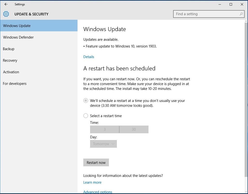 Matikan Auto restart Win 10