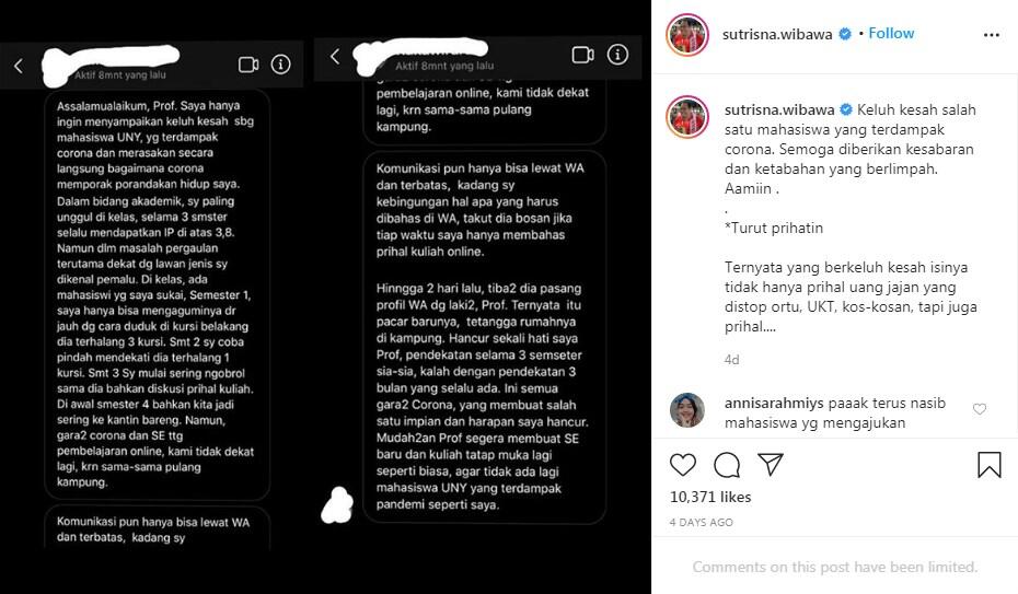 Viral Curhat Mahasiswa UNY ke Rektor, Asmara Porak-poranda Gegara Corona