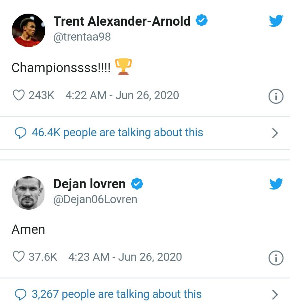Melihat Reaksi Para Pemain Liverpool Menjadi Jawara Premier League