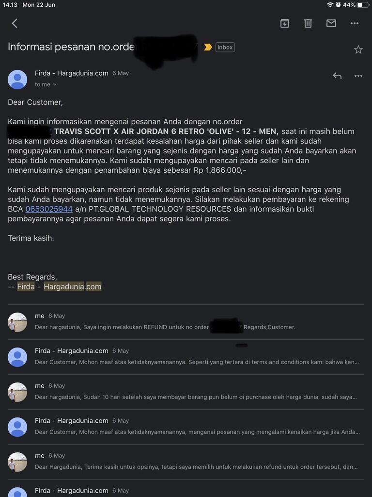1 Bulan Lebih Belum di Refund oleh HargaDunia