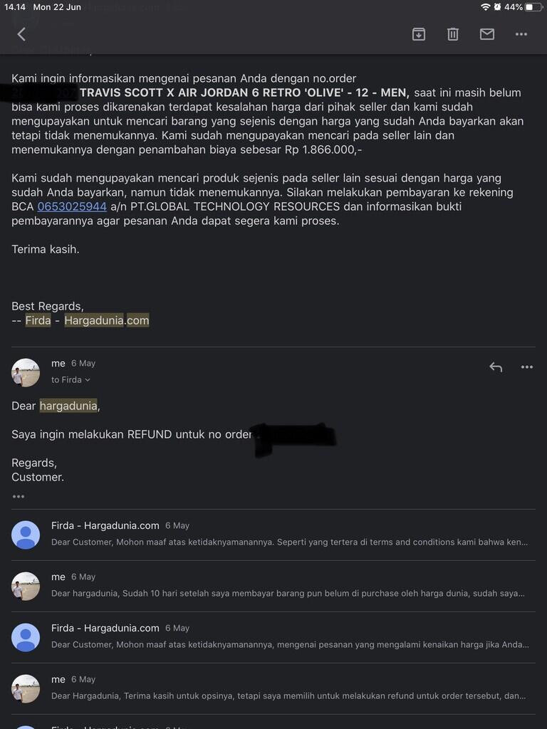 1 Bulan Lebih Belum di Refund oleh HargaDunia