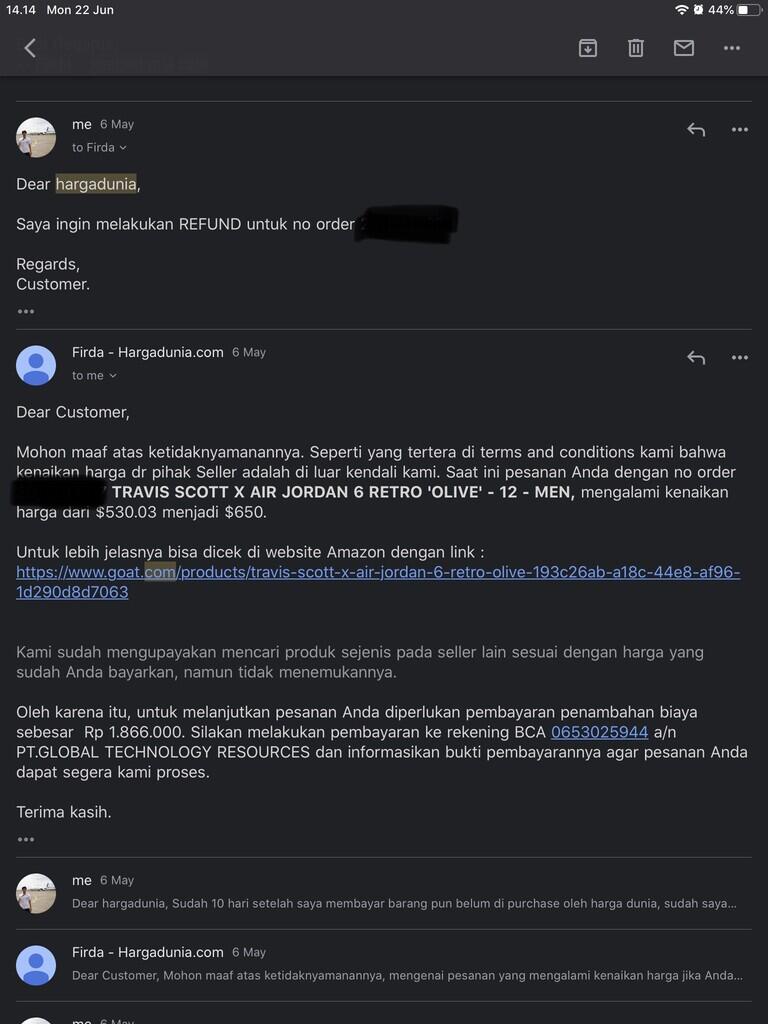 1 Bulan Lebih Belum di Refund oleh HargaDunia