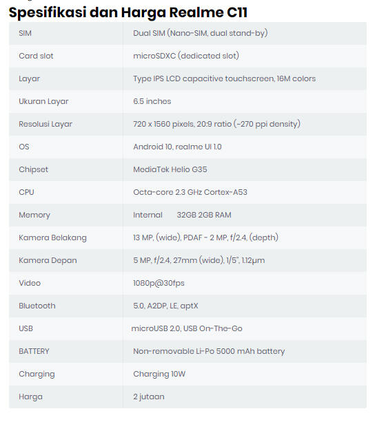 Spesifikasi + Harga Lengkap Realme C11