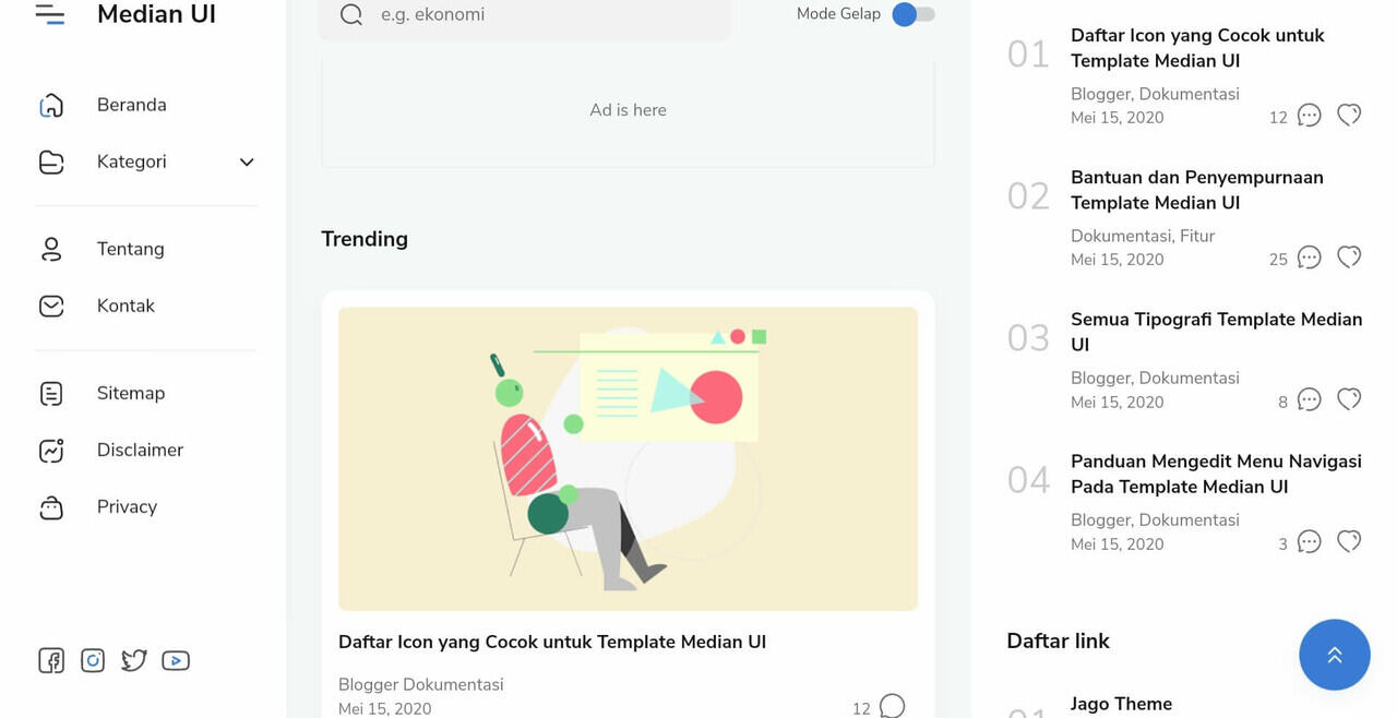 Download Template Blog Median-Ui Premium Free