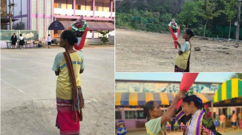 Bikin Haru, Potret Ibu Berbaju Lusuh Hadiri Wisuda Anak Sambil Bawa Bunga