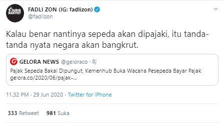 Viral Pesepeda Mau Dikenai Pajak, Fadli Zon: Pertanda Negara Bangkrut