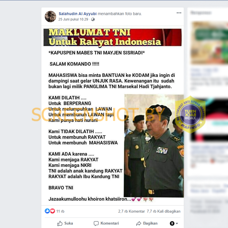 Mahasiswa Bisa Minta Bantuan ke Kodam jika Ingin Demo. HOAKS / FAKTA?