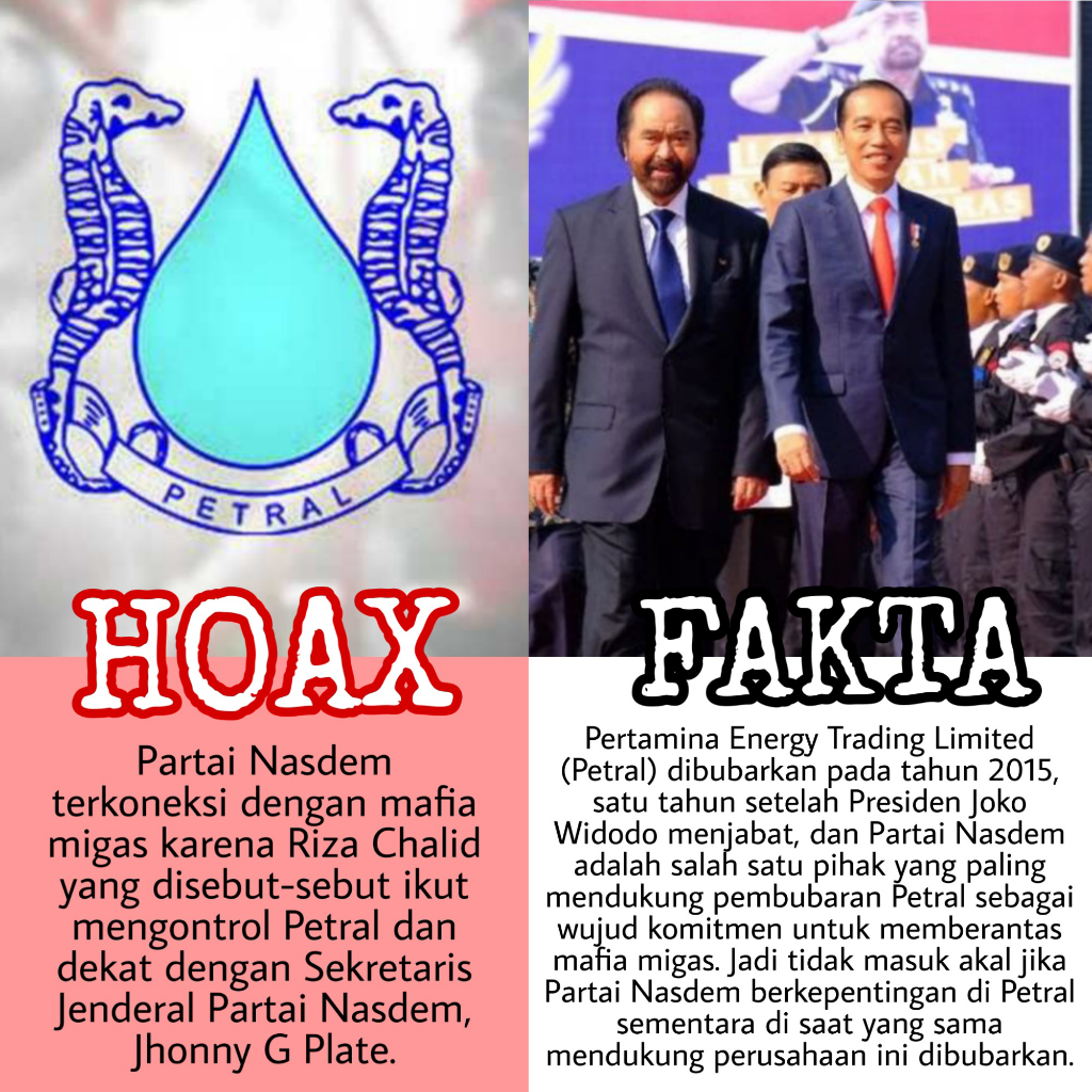 &#91;HOAX VS FAKTA&#93; Penelurusan Isu Partai Nasdem Diisukan Dekat Dengan Mafia Migas