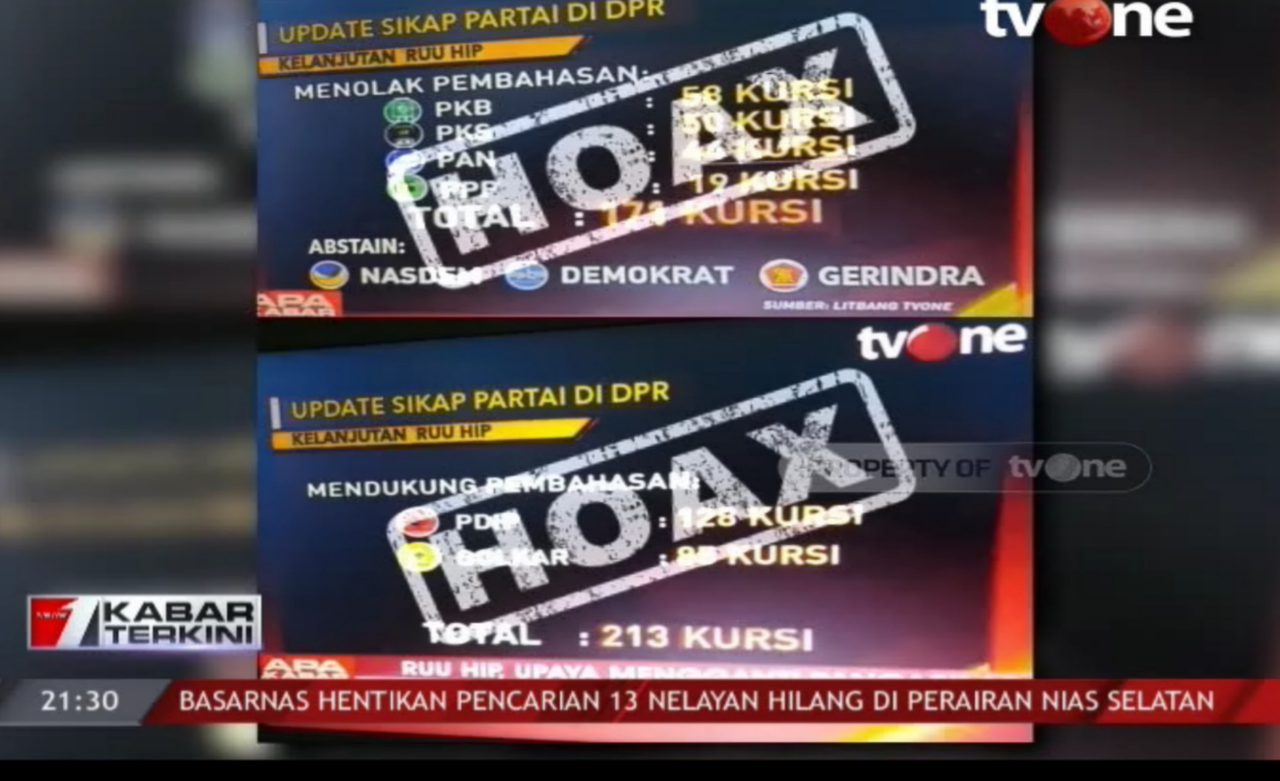 Viral Hoax Fitnah Partai Nasdem dan Partai Lain Terkait RUU HIP, TV One Pastikan Hoax