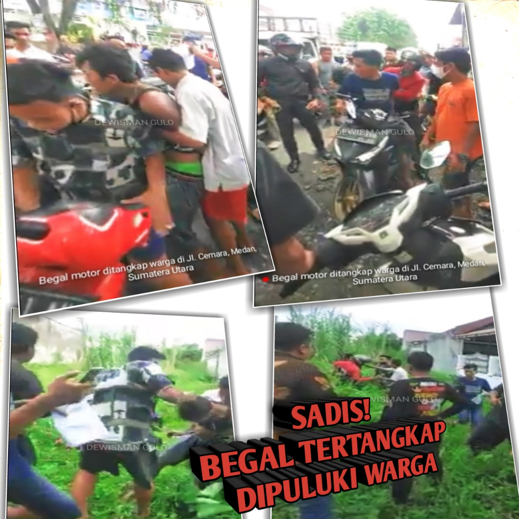 Sadis! Begal Motor Di Medan Dipukuli Warga