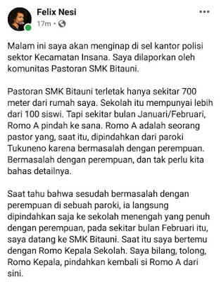 Bongkar Kasus Pejabat Gereja soal Perempuan, Sastrawan Felix Nesi Ditahan Polisi