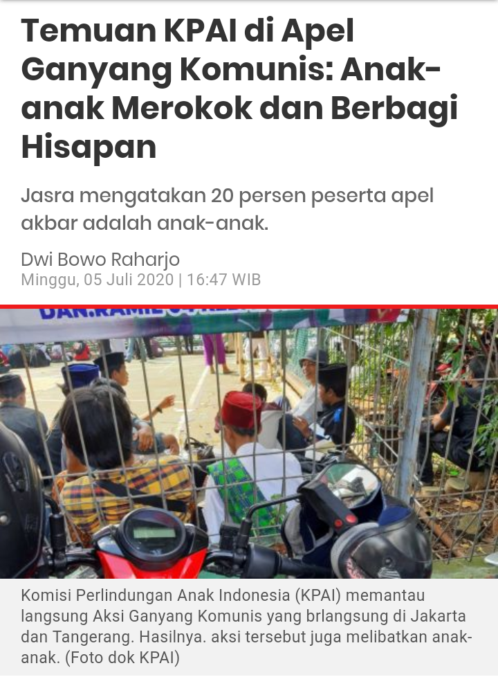 Temuan KPAI di Apel Ganyang Komunis: Anak-anak Merokok dan Berbagi Hisapan