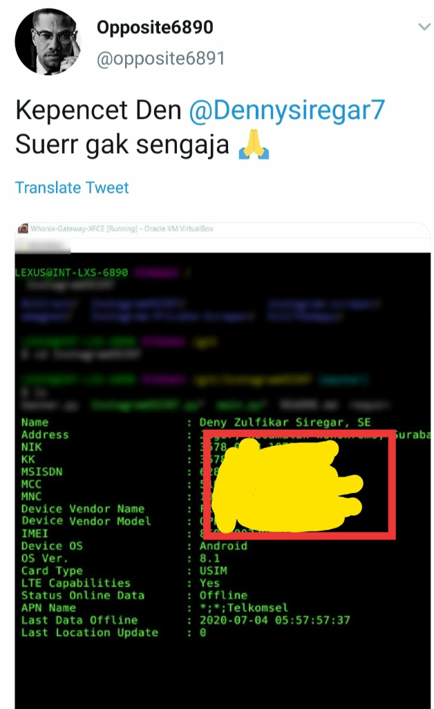 Diretas Teroris, Data Telkomsel Denny Siregar Bocor