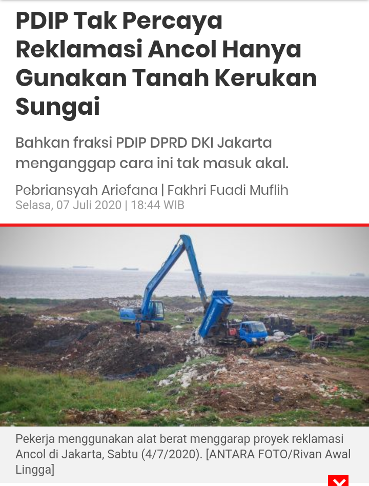 PDIP Tak Percaya Reklamasi Ancol Hanya Gunakan Tanah Kerukan Sungai