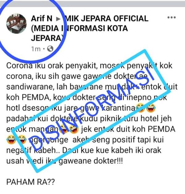 IDI Jepara Polisikan Cuitan soal Corona Konspirasi Dokter dan Pemda