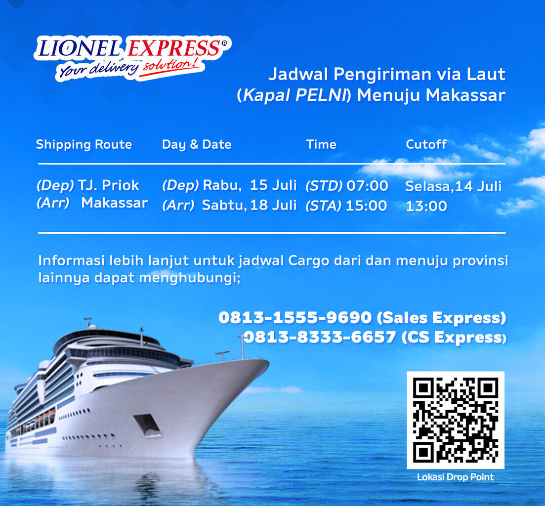 Jasa Ekspedisi Barang Via Laut Jakarta - Makassar jadwal 15 Juli 2020