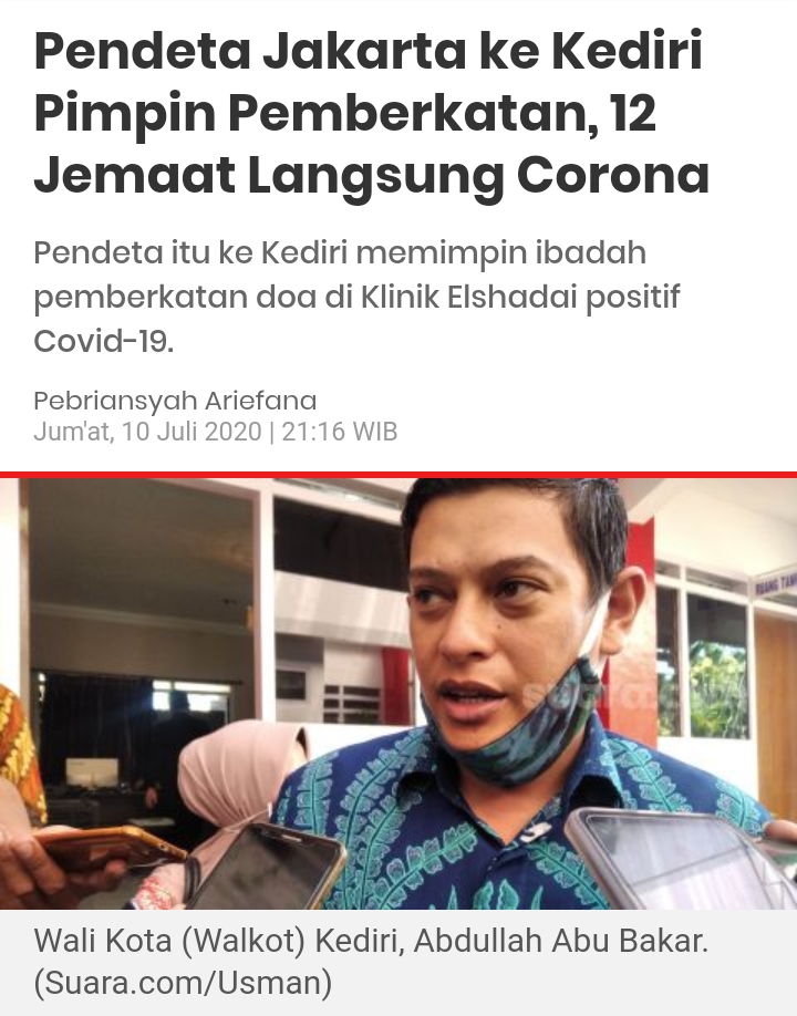 Pendeta Jakarta ke Kediri Pimpin Pemberkatan, 12 Jemaat Langsung Corona