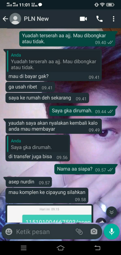 PETUGAS PLN MEMINTA UANG KE SAYA