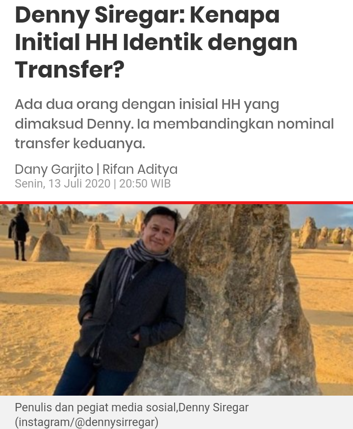 Denny Siregar: Kenapa Initial HH Identik dengan Transfer?
