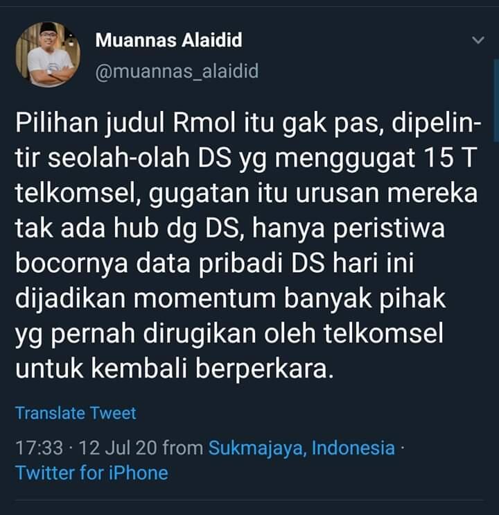 Kekesalan @xdigeeembok terhadap Danny Siregar yang menggugat denda Telkomsel