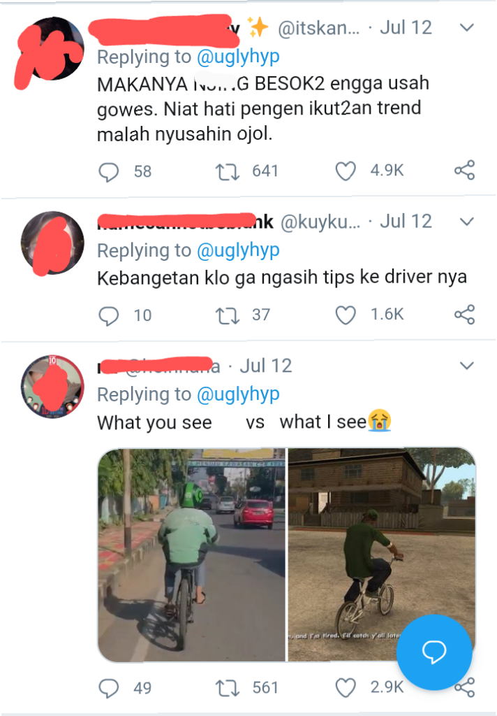 Bikin Terharu Netizen Driver Ojol Goes Sepeda Pelanggan yang Kelelahan