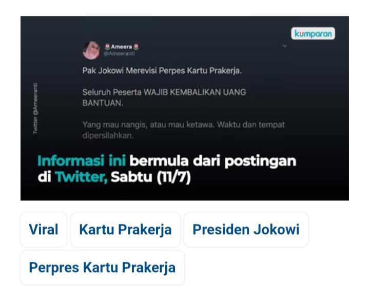 Viral,,Kartu Prakeja berujung Pidana jika tidak dikembalikan.