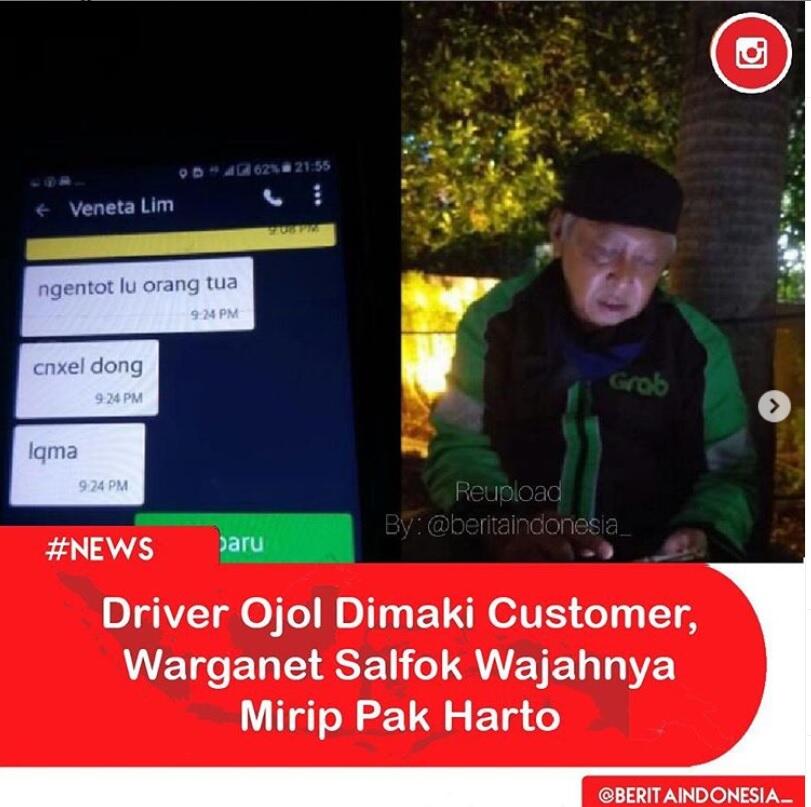 Driver Ojol Yang Dimaki Customer Berwajah Mirip Pak Soeharto, Bikin Salfok Gan!