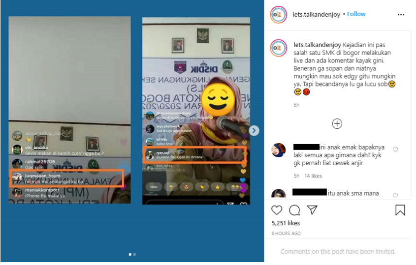 Dikecam, Siswa SMK di Bogor Beri Komentar Cabul saat Guru Lagi Live Instagram