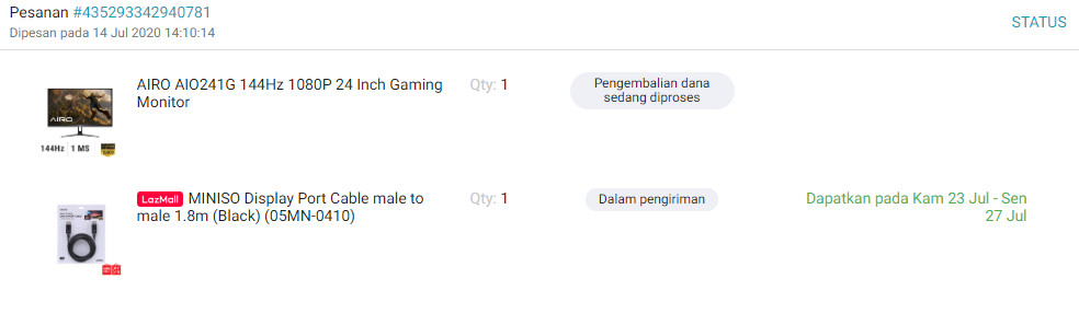 mengecewakan pembelian barang dari Airo.id(lazada) di cancel sepihak 